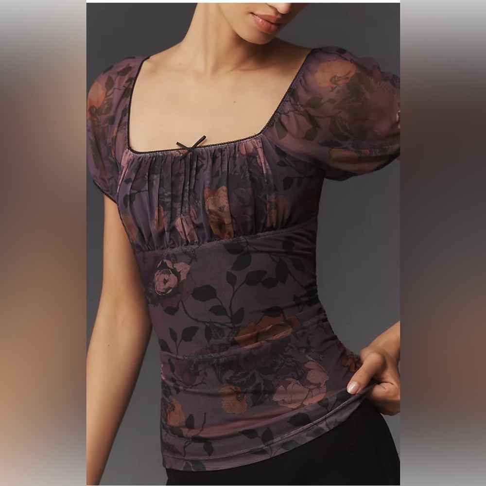 NWT Maeve Puff-Sleeve Square Neck Floral Top